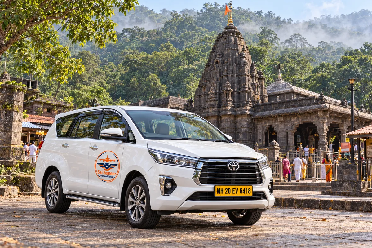 Bhimashankar Jyotirlinga temple with a Sai Sameer Tours and Travels Innova Crysta