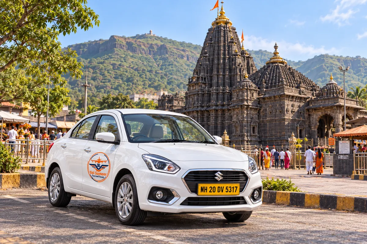 Trimbakeshwar temple, Nashik, with a Sai Sameer Tours and Travels sedan