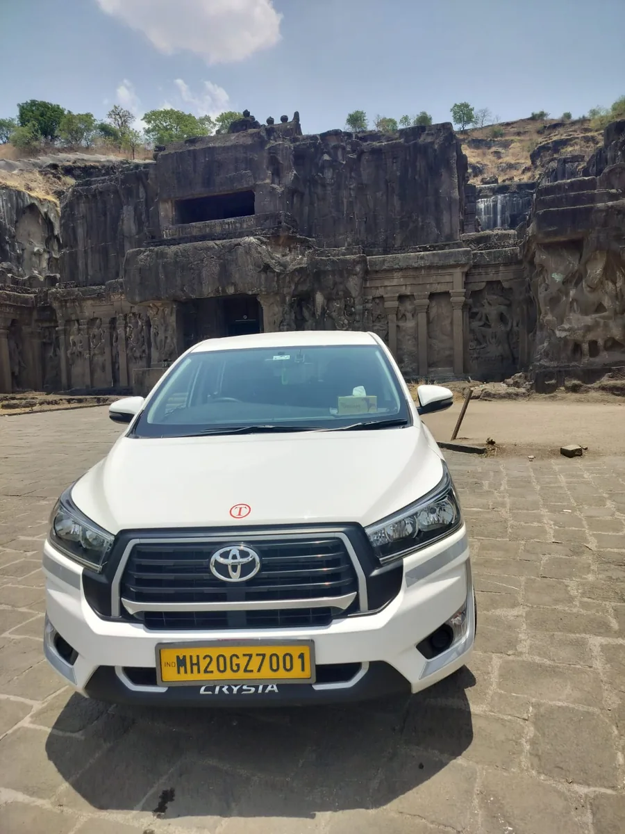 Innova Crysta parked at the Ellora Caves rock-cut temples