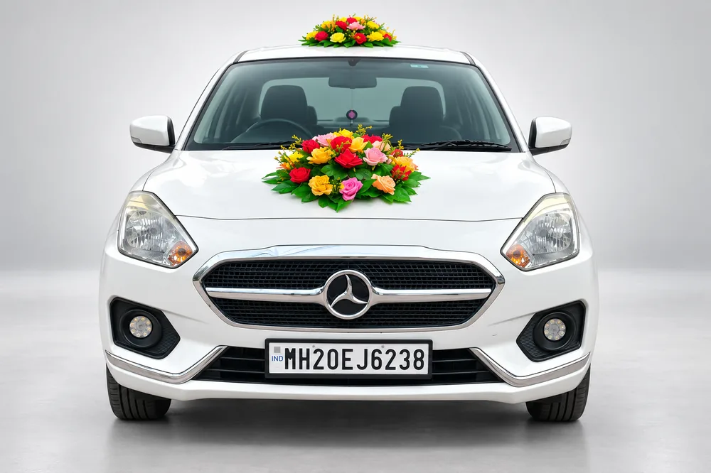 Decorated Maruti Dzire for a wedding